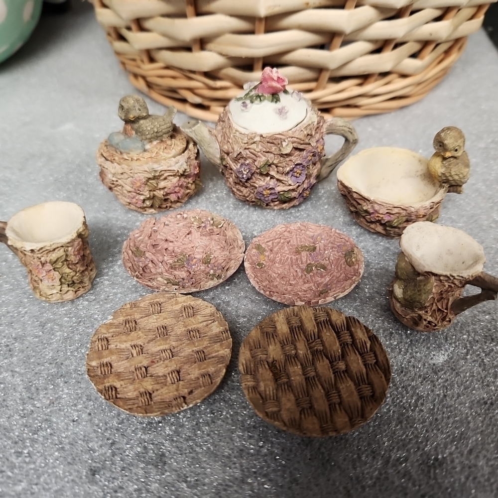Rustic Floral Tea Set with Brown and Cream Accents